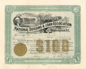 Washington National Building and Loan Association - $100 Bond