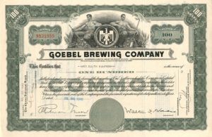 Goebel Brewing Co. - 1945 dated Brewery Stock Certificate