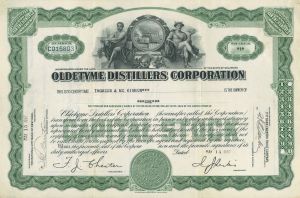 Oldetyme Distillers Corporation - 1937 dated Distillation Stock Certificate - Rare Topic