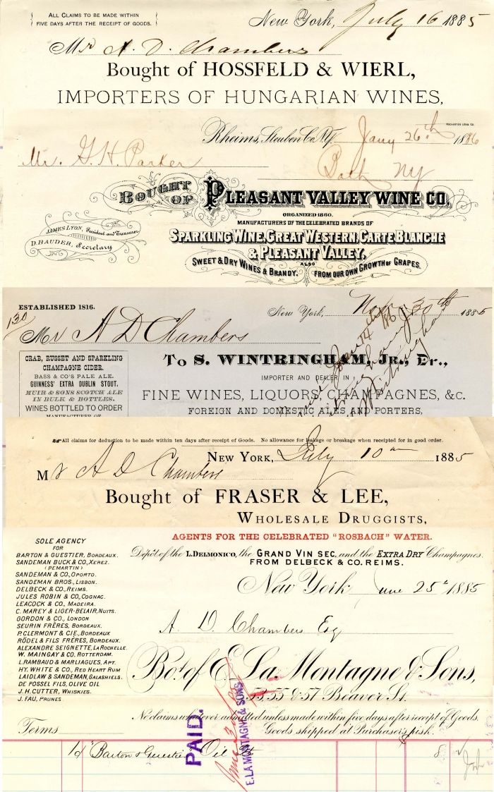 Group of Wine Related Receipts