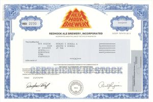 Redhook Ale Brewery, Inc. - 1998 dated Brewing Stock Certificate