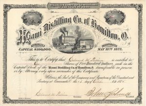 Miami Distilling Co. of Hamilton, O. - 1875 dated Brewery Stocks and Bonds