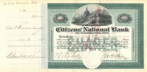 Citizens' National Bank of Washington City - Stock Certificate