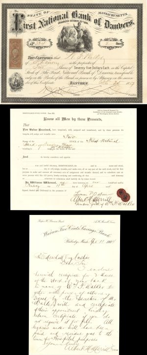 First National Bank of Danvers - 1867 dated Stock Certificate