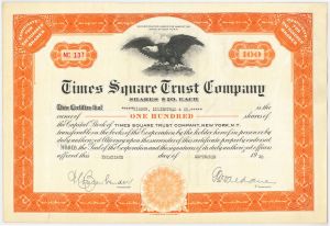 Times Square Trust Company - 1930's dated New York Banking Stock Certificate