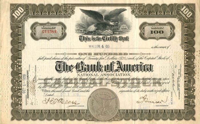 Bank of America collectible stock certificate