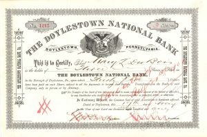 Doylestown National Bank - 1901 dated Stock Certificate