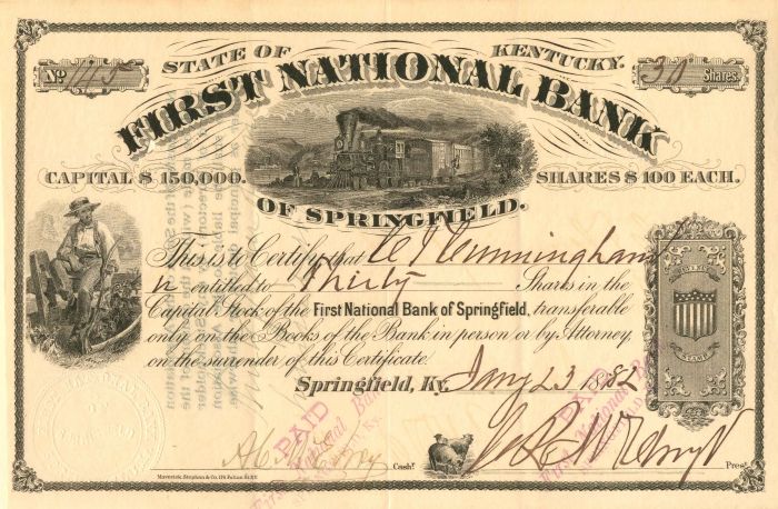 First National Bank of Springfield - Stock Certificate