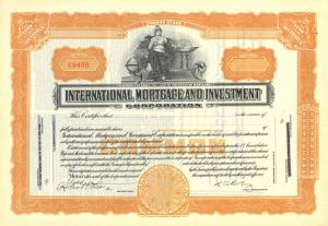 International Mortgage and Investment Corporation - Unissued Banking Stock Certificate - Available in Orange or Brown - Please Specify Color