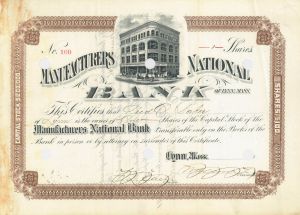 Manufacturers National Bank of Lynn, Mass. - Stock Certificate