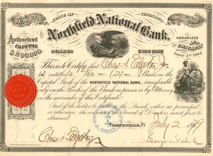 Northfield National Bank - Stock Certificate