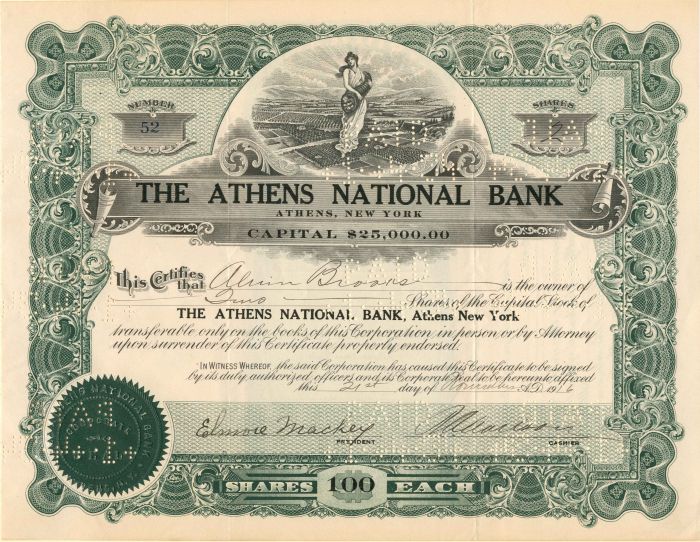 Athens National Bank - Stock Certificate