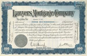 Lawyers Mortgage Company - 1930's dated Financial Stock Certificate