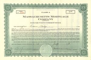 Massachusetts Mortgage Co. - 1928 dated Banking Stock Certificate