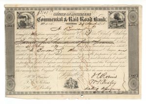 Commercial and Rail Road Bank - 1841 dated Stock Certificate