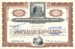 Second National Bank of New Haven -  1955 or 1958 dated Stock Certificate