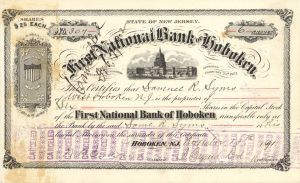 First National Bank of Hoboken - 1891 dated Stock Certificate