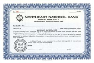Northeast National Bank - Unissued Stock Certificate