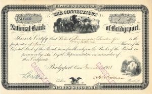 Connecticut National Bank of Bridgeport - 1918 dated Stock Certificate