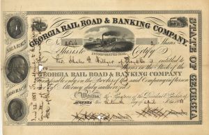 Georgia Rail Road and Banking Co. - 1858 dated Stock Certificate