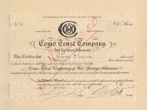 Como Trust Co. - 1918 dated Stock Certificate