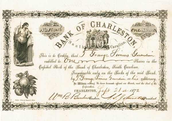 Bank of Charleston - Stock Certificate