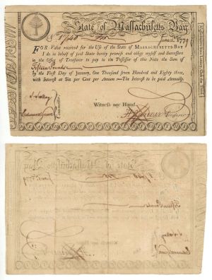 State of Massachusetts Bay Bond - 1779-80 dated Colonial Bond