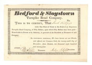 Bedford and Stoystown Turnpike Road Co - 1824 dated Stock Certificate