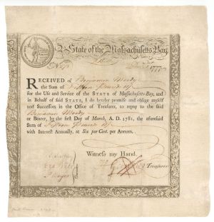 1777 dated State of Massachusetts Bay - Colonial Bond