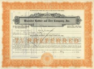 Braender Rubber and Tire Company, Inc. - Certificate number 1 - 1923 dated Stock Certificate