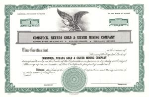 Comstock, Nevada Gold and Silver Mining Co. - Certificate number 1 - Unissued Stock Certificate