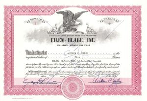 Eilen-Blake, Inc. - Certificate number 1 - 1965 dated Stock Certificate