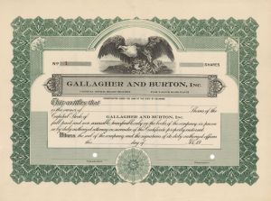 Gallagher and Burton, Inc. - Certificate number 1 - Unissued Stock Certificate