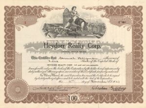 Heydorr Realty Corp. - Certificate number 1 - 1927 dated Stock Certificate