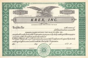Krex, Inc. - Certificate number 1 - Unissued Stock Certificate