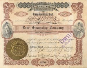 Lake Steamship Co. - Certificate number 1 - 1910 dated Stock Certificate