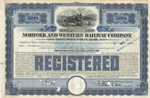 Norfolk and Western Railway Co. - Certificate number V1 - 1919 dated $5,000 Bond