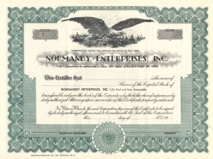 Normandy Enterprises, Inc. - Certificate number 1 - Unissued Stock Certificate