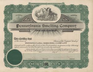 Pennsylvania Smelting Co. - Certificate number 1 - Unissued Stock Certificate