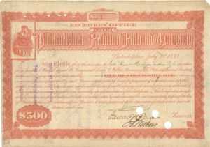 Pennsylvania and Reading Railroad Co. - Certificate number 1 - $500 1893 dated Bond