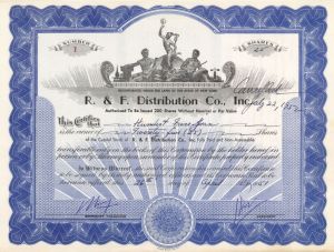 R. and F. Distribution Co., Inc. - Certificate number 1 - 1951 dated Stock Certificate