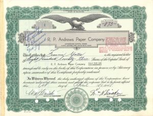 R. P. Andrews Paper Co. - Certificate number 1 - 1948 dated Stock Certificate