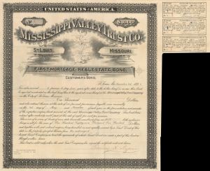 Mississippi Valley Trust Co. - Certificate # 1 - 1896 dated $1,000 Bond