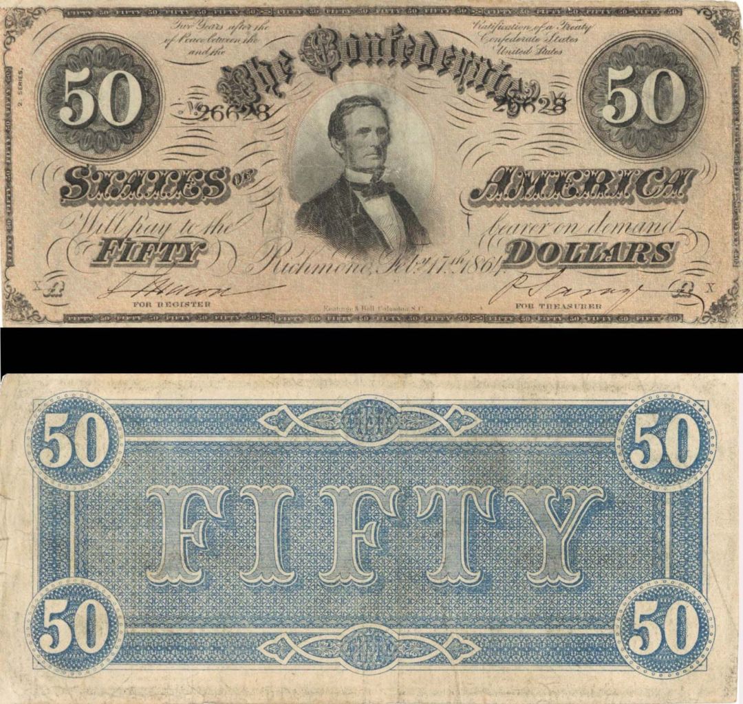 Confederate $50 Note - 1864 dated Confederate Paper Money