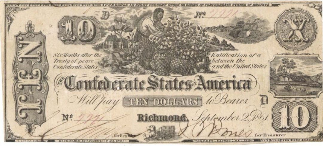 Confederate $10 Note - T-29 - 1861 dated Confederate Paper Money