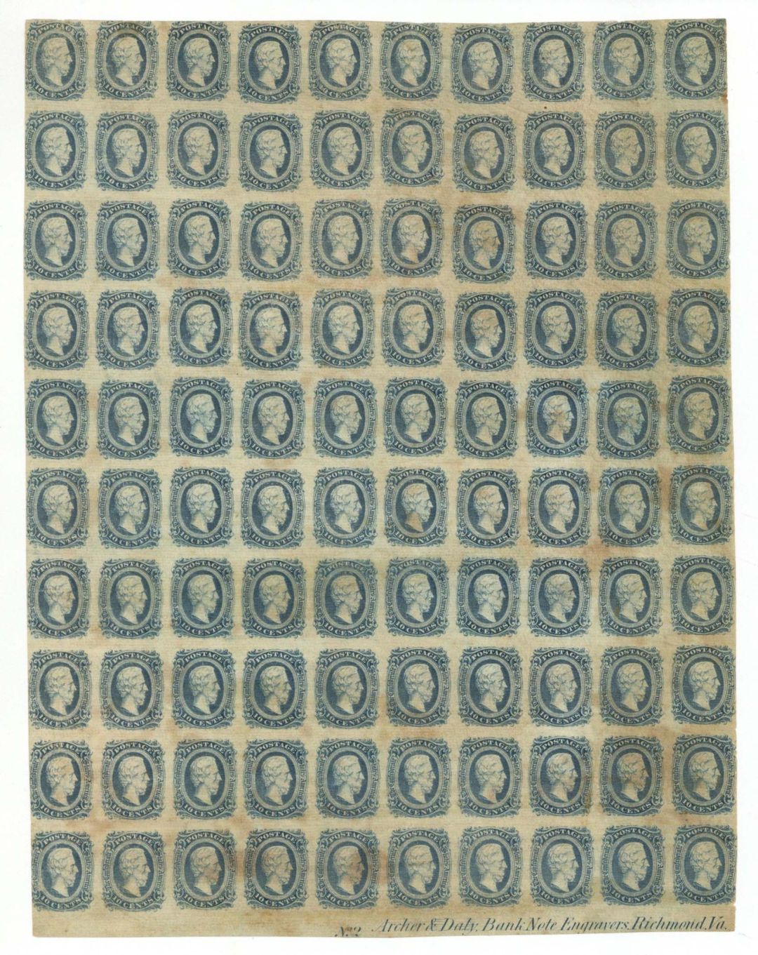 Uncut Confederate Stamp Sheet of 100 - Confederate