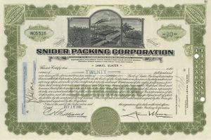 Snider Packing Corporation - 1930's dated Meat Packing Stock Certificate