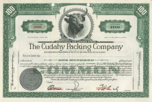 Cudahy Packing Co. - circa 1940's Specimen Stock Certificate