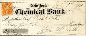 Chemical Bank - 1871 dated New York City Banking Check - Americana