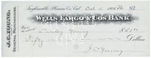 Wells Fargo and Co's Bank - San Francisco, CA - 1900's dated Check